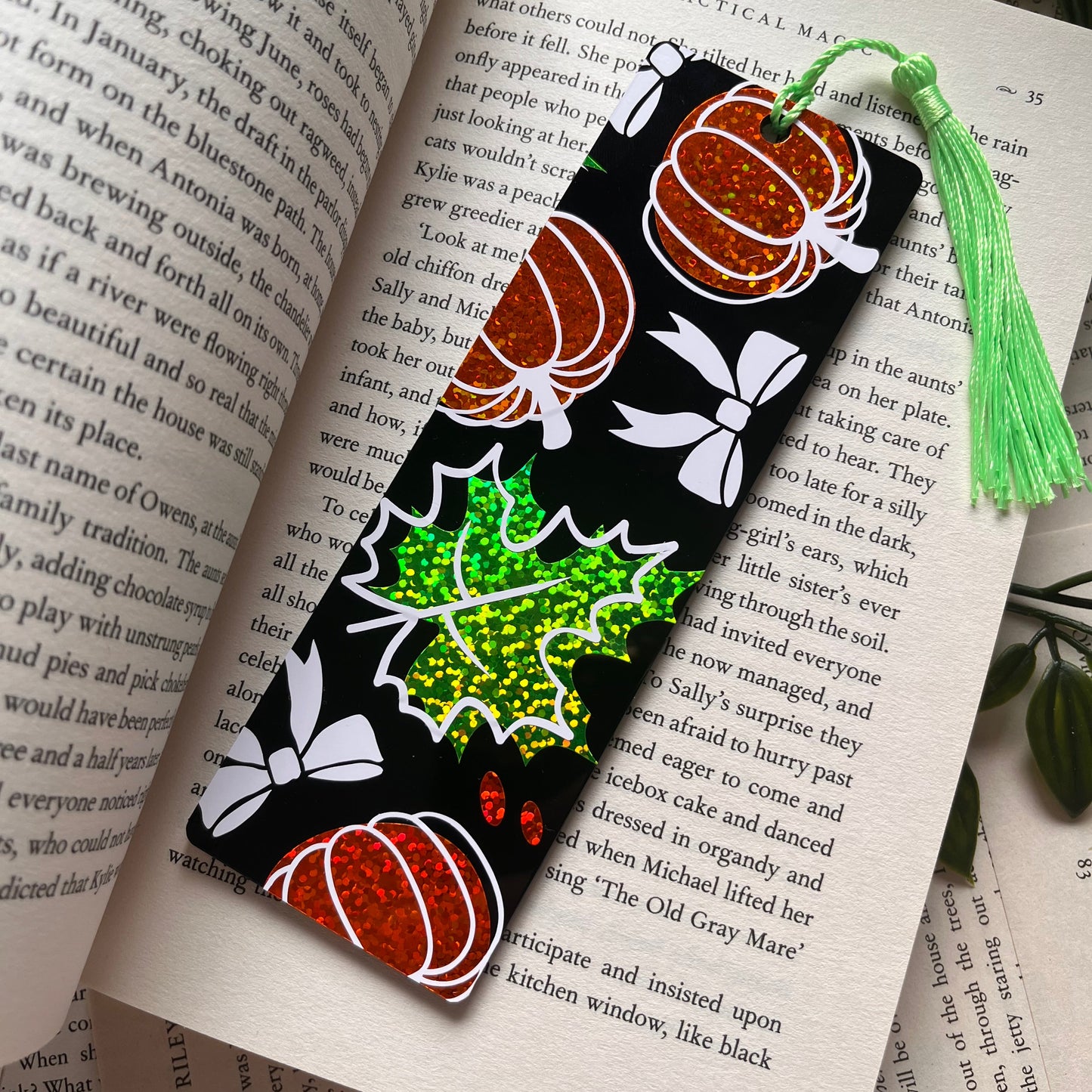 Cute Autumn Black Acrylic Bookmark